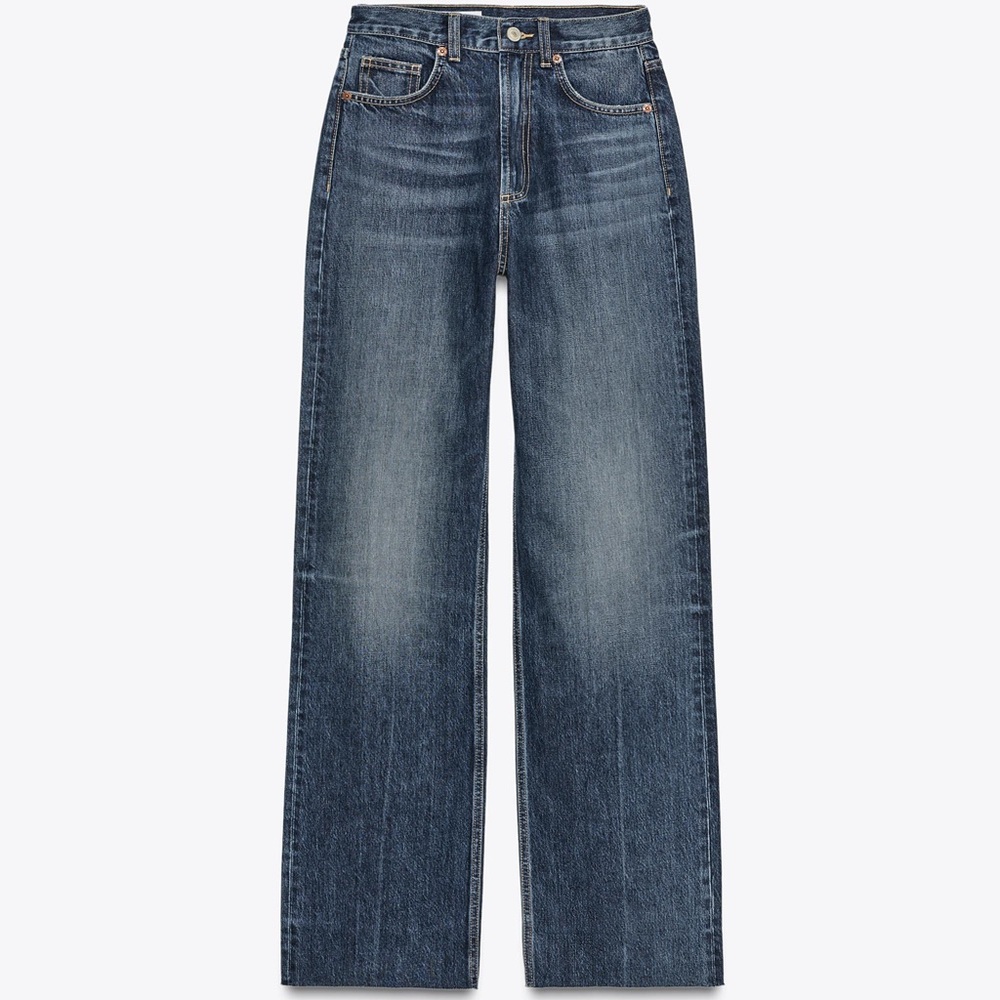 Zara wide leg high waist blue jeans
